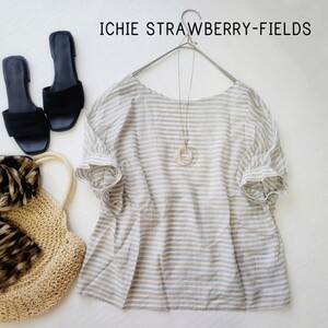 美品 ICHIE STRAWBERRY-FIELDS キュプラ100　ボーダーシアーカットソー♪手洗い可 イチエ ストロベリーフィールズ トップス