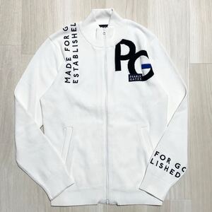 PEARLY GATES【美品】ドライバーズニット ジャケット ブルゾン 白 4 Mサイズ位 パーリーゲイツ ロゴ ゴルフウェア メンズ GOLF