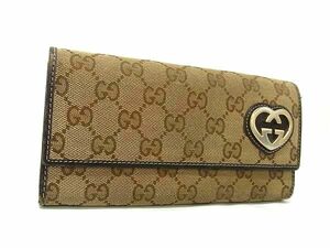 1円 GUCCI グッチ 245728 ラブリーハート GG柄 GGキャンバス×レザー 二つ折り 長財布 ウォレット 小銭入れ 札入れ ブラウン系 FJ1642