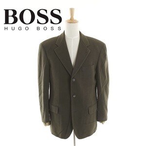 A4216/美品 秋冬 総裏 HUGO BOSS ヒューゴボス Austin Reed ウール カシミヤ テーラード シングル3Bジャケット 52程 茶/イタリア製 メンズ