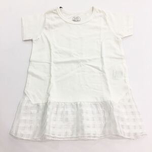 【新品未使用】ブルーアズール　半袖　Tシャツ BA DAYS フリル チュール チェック オフホワイト レース　110cm トップス　チュニック