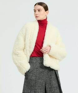 ★ 美品 23AW 定価57200円エストネーション ESTNATION フリーファー ブルゾン コート FREEサイズ オフホワイト エコファー フェイクファー