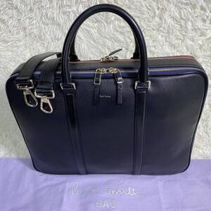 未使用 PaulSmith ビジネスバッグ 【 2室 2way レザー 】 ショルダーバッグ A4 PC 鞄 ブリーフケース ブラック メンズ ポールスミス 黒