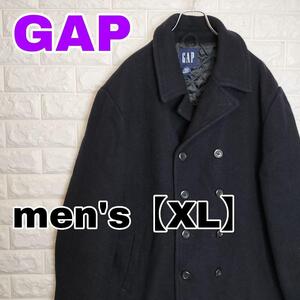 C737【GAP】ウールコート 厚め【メンズXL】ネイビー