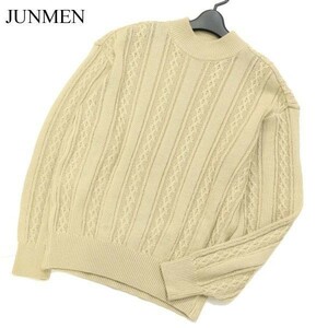 90s★ JUNMEN ジュンメン 春夏 オーバーサイズ★ リネン ケーブル ニット セーター Sz.F　メンズ ビンテージ 古着 レトロ　G3T00731_3#J