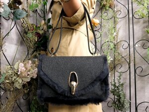 ●超美品●新品同様●GIORGIO ARMANI ジョルジオ アルマーニ●ファー ウール●ショルダー バッグ●グレー●ゴールド金具●肩掛け●Js53580