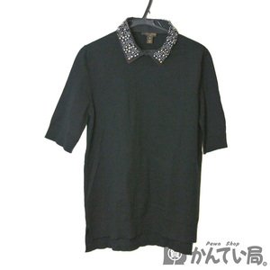 LOUIS VUITTON【ルイ・ヴィトン】半袖 Tシャツ トップス 襟取り外し可能ビジュー ビーズ ブラック レディース Sサイズ コットン100％