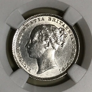 ★1887 イギリス　１シリング 銀貨　ビクトリアヤング NGC UNC DETAILS CLEANED 