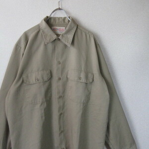 ○良品 90s Dickies ディッキーズ◆USA製 ワークシャツ ワークウエア 90年代◆メンズ カーキ系 16 1/2 Lサイズ