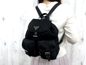 極美品 PRADA プラダ テスート ナイロンリュック リュックサック バッグ ナイロン×レザー 黒 76603Y