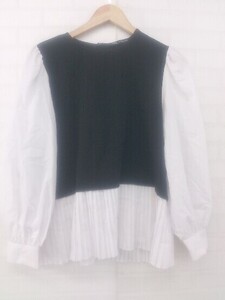 ◇ ZARA レイヤード パワーショルダー 長袖 ブラウス カットソー サイズEUR M ブラック ホワイト系 レディース P