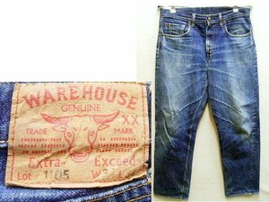 即決[W34]サンプル級の鬼ヒゲ WAREHOUSE 1105 水牛パッチ バッファロー デニム パンツ■3240