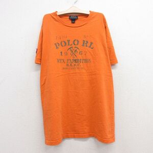 古着 ラルフローレン 半袖 ブランド Tシャツ キッズ ボーイズ 子供服 ビッグロゴ コットン クルーネック オレンジ 23jul12