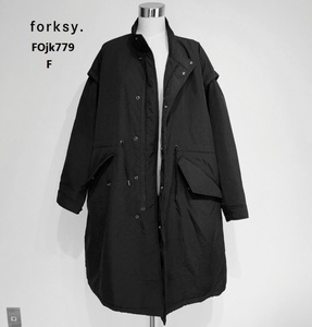 フォルクシー　forksy.　M-65ミリタリーボリュームスリーブ2way中綿ナイロンコート　 黒　フリーサイズ　美品