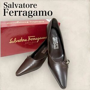 箱付き！Salvatore Ferragamo サルヴァトーレ フェラガモ パンプス ブラウン ガンチーニ 靴 フォーマル ビジネス 7 24cm相当