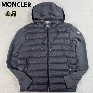 1円〜 美品 人気デザイン MONCLER モンクレール 切り替え ダウン パーカー グレー メンズ サイズL