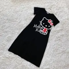 Hello Kitty キティちゃんプリントロングワンピース 綿100% 黒 ᖴ