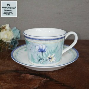 カップ＆ソーサー　ウェッジウッド　デルフィーナ　WEDGWOOD 　花柄　フラワー　ブルー　パステル　ホワイト　ティーカップ【60s2489】