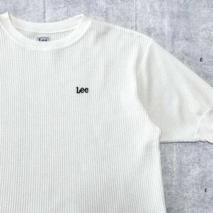 Lee ワッフル リブ 七分袖 Tシャツ 刺繍 ワンポイント ホワイト リー　　ビッグシルエット オーバーサイズ クルーネック 早3909