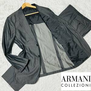 希少サイズ【極美品XL!!】 ARMANI COLLEZIONI アルマーニコレッツォーニ セットアップ スーツ グレー 最高級 メンズ 50 2B光沢 大きい 春夏