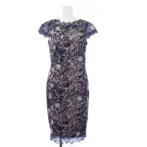 タダシショージ TADASHI SHOJI ROSE MOTIF SHEATH DRESS ワンピース ひざ丈 半袖 総レース タイト 2 S 紺 ネイビー /KH レディース