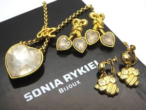 1000円スタート ネックレス/イヤリング 計3点 SONIA RYKIEL ソニアリキエル ゴールド ハートモチーフなど 箱付 アクセサリー 10 D60049