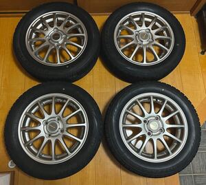 長野発【スタッドレスタイヤ アルミホイール4本セット】中古 ブリヂストン BRIDGESTONE BLIZZAK VRX 155/65R14 4.5J +45 軽用 2017年製