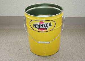 希少黄色ペンズオイル空きペール缶 内側洗浄済　PENNZOIL　椅子インテリアなどに 空きオイル缶　２０L缶　ペンゾイル