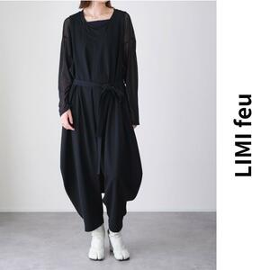 美品 LIMI feu リミフゥ オールインワン ウールギャバ サルエル 変形 ウエストベルト付属 Yohji Yamamoto ヨウジヤマモト サルエル 黒 S