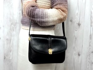 極美品 CELINE セリーヌ ヴィンテージ マカダム ショルダーバッグ バッグ レザー 黒 80266