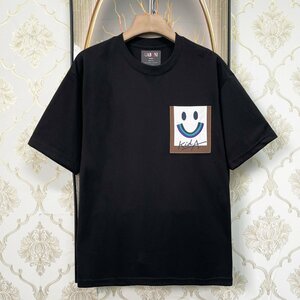 個性EU製＆定価2万◆UABONI*Paris*半袖Tシャツ*ユアボニ*パリ発◆薄手 通気 英字柄 笑顔 刺繍 スウェット カットソー カジュアル 夏 M/46