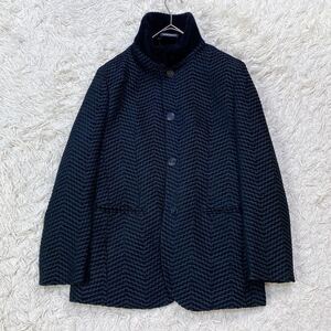 【美品】 EMPORIO ARMANI エンポリオアルマーニ シルク スタンドカラー ジャケット ハーフコート 46 M相当 ブラック