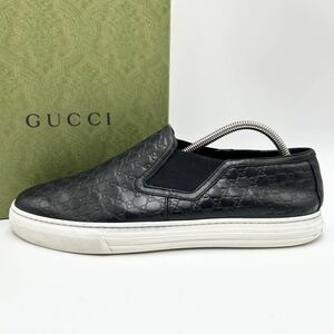 1円 【美品】 GUCCI グッチ 【圧倒的高級感】 メンズ マイクロシマ GG柄 スニーカー ローカット スリッポン シューズ 靴 ブラック 25.0cm位