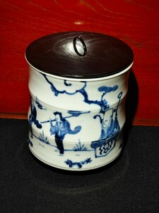  茶道具 時代 唐人 水指 染付 古陶磁器 陶磁器 