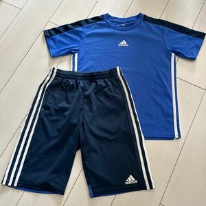 アディダス　adidas サッカーウェア　140-150 ハーフパンツ 上下セット 半袖Tシャツ　青ブルー紺ネイビー　スポーツ