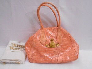 75 送100サ 0616$D05 Vivienne Westwood ヴィヴィアンウエストウッド クロコ 型押し ヤスミンバッグ ピンク 中古品