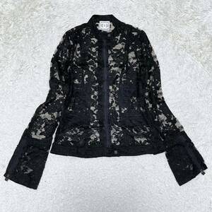 美品 シャネル CHANEL スポーツライン 花柄 総レース ココマーク ジップ シングル ライダース ジャケット ブルゾン 希少 入手困難