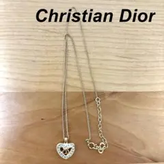 Christian Dior ラインストーンハートネックレス  ゴールド