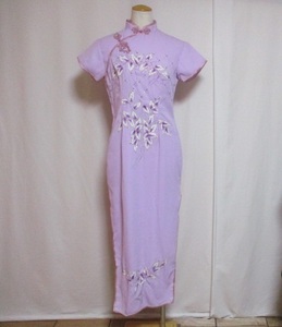 コスプレ アジアン ユニフォーム 衣装●チャイナドレス 薄紫 半袖 36 スパンコール ラメ