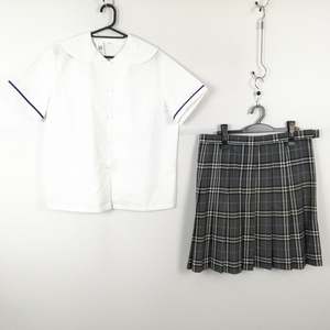 1円 セーラー服 チェックスカート 上下2点セット 大きいサイズ 特大 夏物 学生服 瀧野川女子学園中学高校 白 制服 中古 ランクC EY8898