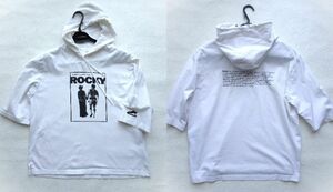 THE SHOP TK タケオキクチ メンズ カットソー 半袖 Tシャツ パーカー ROCKY ロッキー イラスト ロゴ 白 ホワイト　L　サイズ３ 古着