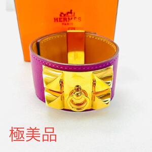 極美品　HERMES エルメス　コリエドシアン　バングル　ブレスレット　ゴールド　レザー アクセサリー ゴールド 