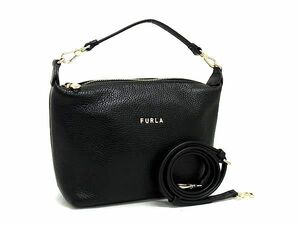 1円 ■美品■ FURLA フルラ ソフィー レザー 2WAY クロスボディ ワンハンドル ハンドバッグ ショルダー レディース ブラック系 FH0544