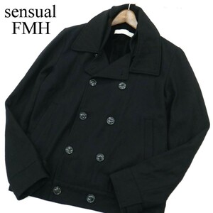 sensual fmh センシュアル エフエムエイチ 秋冬 裏ボア★ メルトン ウール デザイン Pコート ジャケット Sz.2　メンズ 黒　A2T11601_A#N