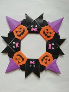 即決あり!!☆折り紙 ハロウィンのリース☆壁面飾り☆ハンドメイド☆年中行事・秋