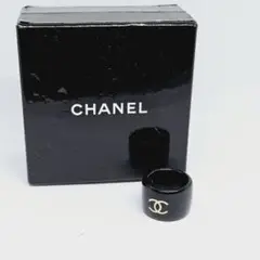 CHANEL　シャネル　カメリア　ココマーク　リング　ブラック　箱付き