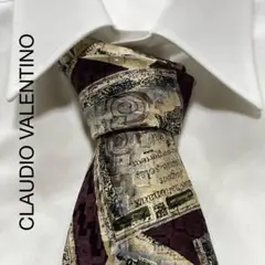 美品 CLAUDIO VALENTINO パターン柄 デザイン シルク ネクタイ
