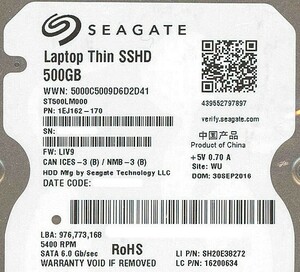 SEAGATE ノート用HDD 2.5inch ST500LM000 500GB 7mm [管理:1000002511]
