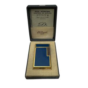 15072 中古 ライター S.T.Dupont デュポン 都彭 ライン１ラージ 赤ガス ブルーラッカー×ゴールド 着火未確認 箱付 冊子 ギャランティー 