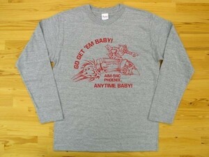 AIM-54 フェニックス 杢グレー 5.6oz 長袖Tシャツ 赤 S ミリタリー F-14 トムキャット ミサイル